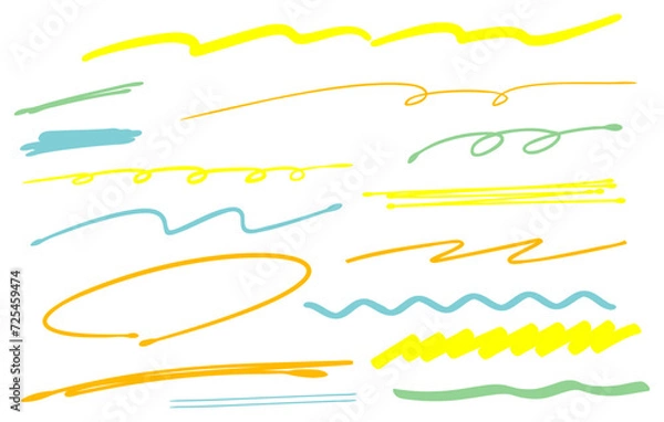 Obraz 手書きペンのライン装飾　ブラシ　蛍光ペン　アンダーライン　カラフル