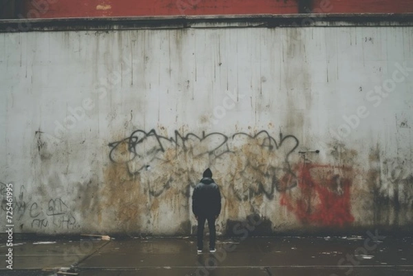 Fototapeta kid standing before a ghetto wall