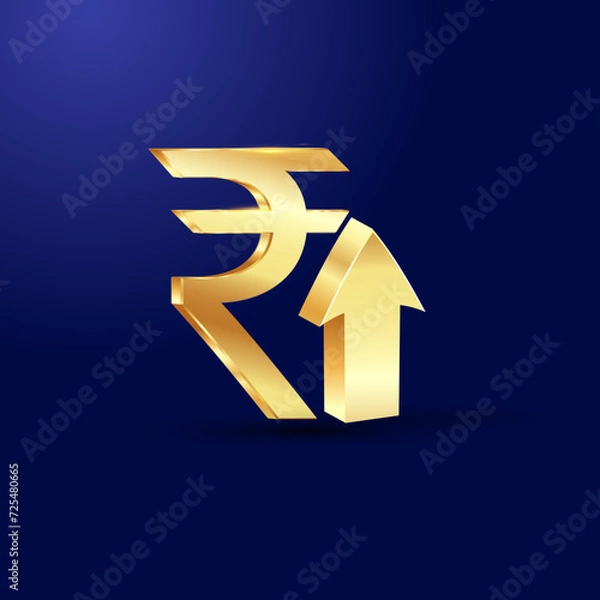 Obraz Golden Rupee Currency symbol. golden Indian rupee with arrow.
