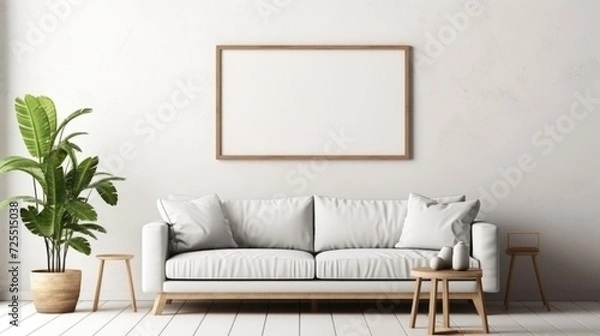 Obraz Mockup frame in living room interior, 3d render