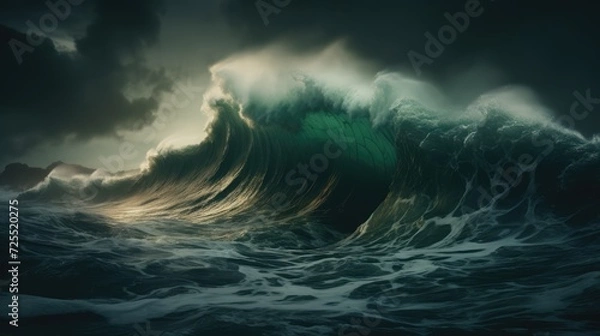 Fototapeta Huge wave breaking with a lot of spray and splash