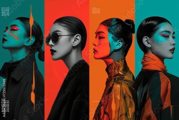 Obraz women's models with various fashionable and trendy styles generative ai