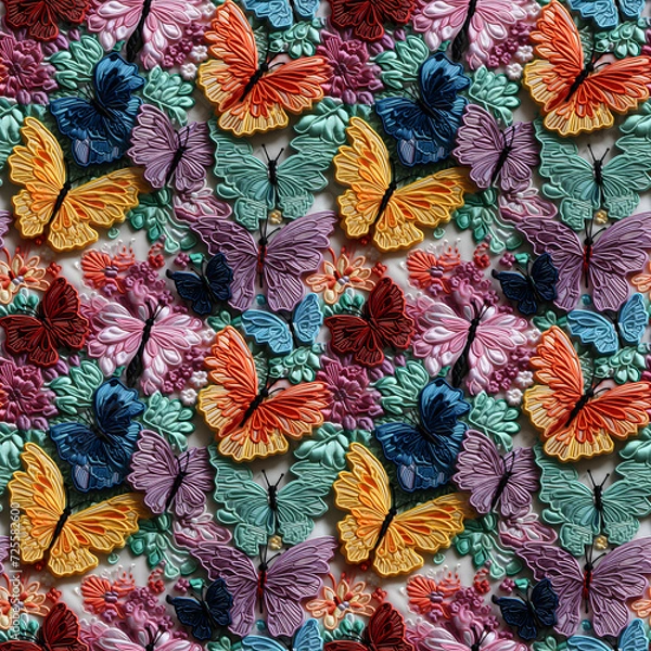 Fototapeta Fabrics embroidered seamless patterns of butterfly pastel color for various creative lovers and home decorating enthusiasts.NO.01