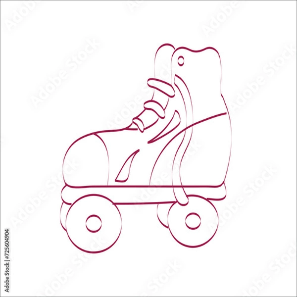 Fototapeta Roller skates in doodle summer set. Hand drawn  for greeting cards, posters, stickers and seasonal design.