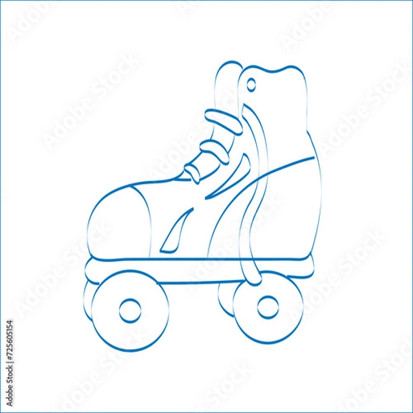 Fototapeta Retro roller skates, doodle style  for coloring book.