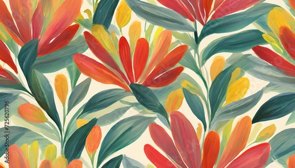 Fototapeta Abstract floral seamless pattern. gouache painting