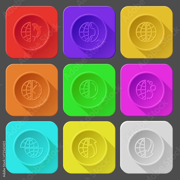 Fototapeta globe and shamoo, and phone, and clock, and magnifying glass, an