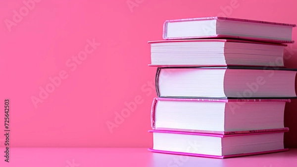 Obraz A stack of textbooks on a pink background.