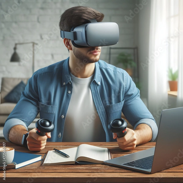 Obraz Man testing his VR set