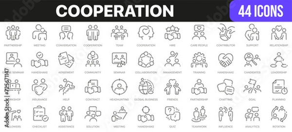Obraz Cooperation line icons collection. UI icon set in a flat design. Excellent signed icon collection. Thin outline icons pack. Vector illustration EPS10