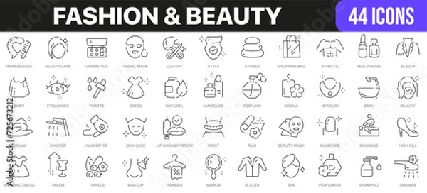Fototapeta Fashion and beauty line icons collection. UI icon set in a flat design. Excellent signed icon collection. Thin outline icons pack. Vector illustration EPS10