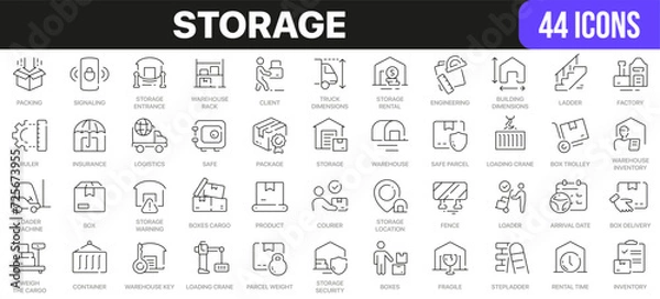 Fototapeta Storage line icons collection. UI icon set in a flat design. Excellent signed icon collection. Thin outline icons pack. Vector illustration EPS10