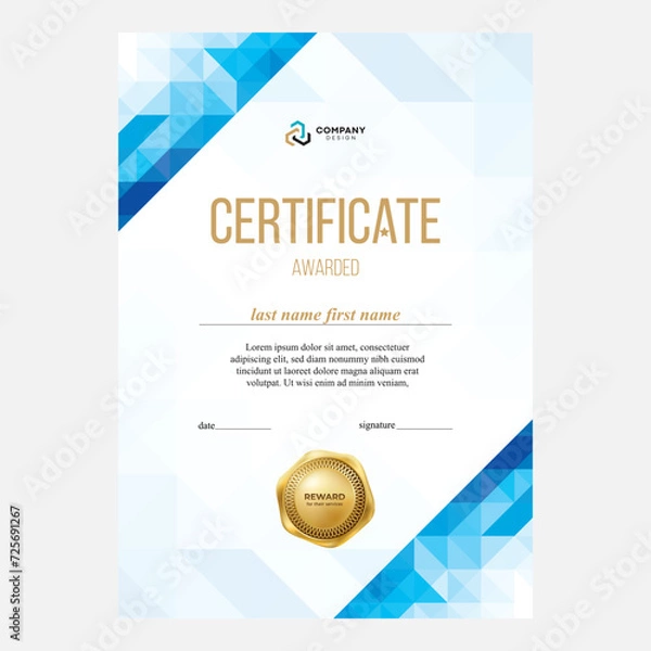 Fototapeta Design of the certificate, award diploma, modern geometric background, creative design, vector
