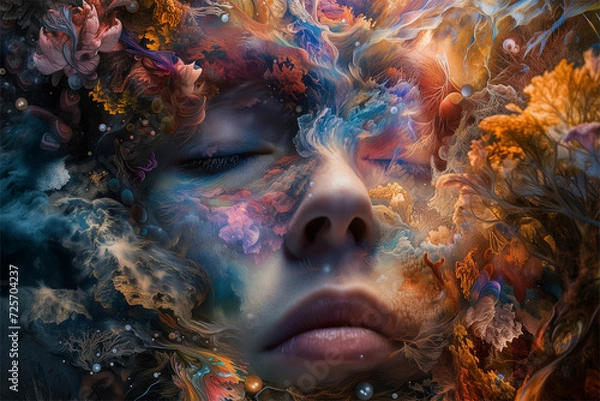 Fototapeta Embark on a surreal journey with an image capturing the vivid essence of a psychedelic experience inspired by LSD and DMT effects.