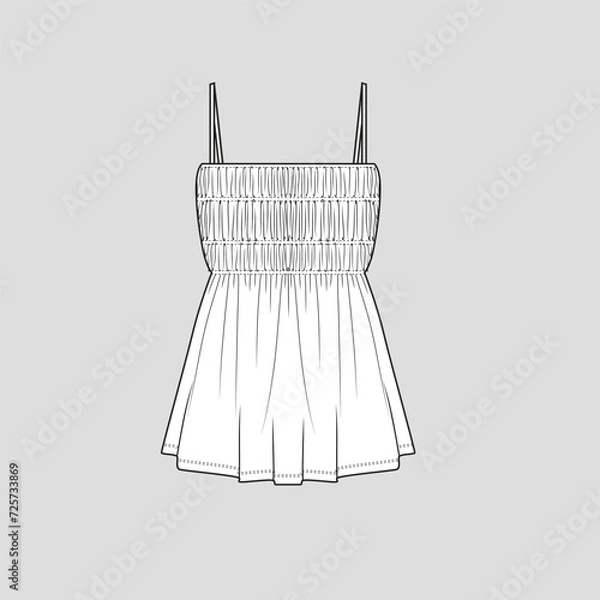 Fototapeta Smocked Shirred Strappy top Fashion Gatherings smocking camisole clothing flat sketch technical drawing template design vector