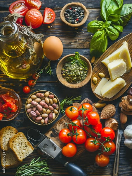 Obraz ingredients of the Mediterranean diet organized under on flat lay background