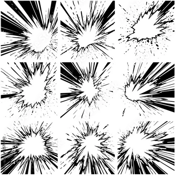 Obraz a set of comic scene of radiant power blast action effect drawing lines,  isolate with white background generate AI
