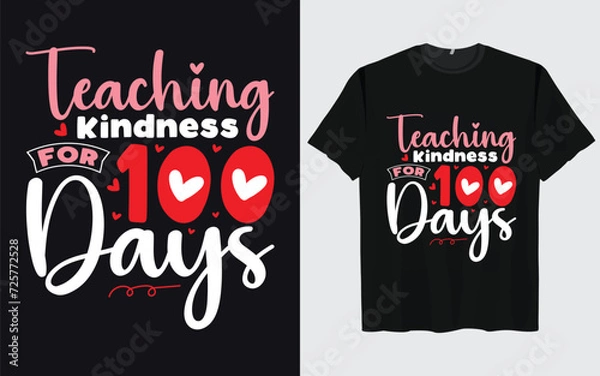 Fototapeta 100 Days Of School T-Shirt Design, 100th-day school typography, Colourful T-Shirt Design for 100 Days of School Typography with Vector Elements for Kids kids t-shirt design 
