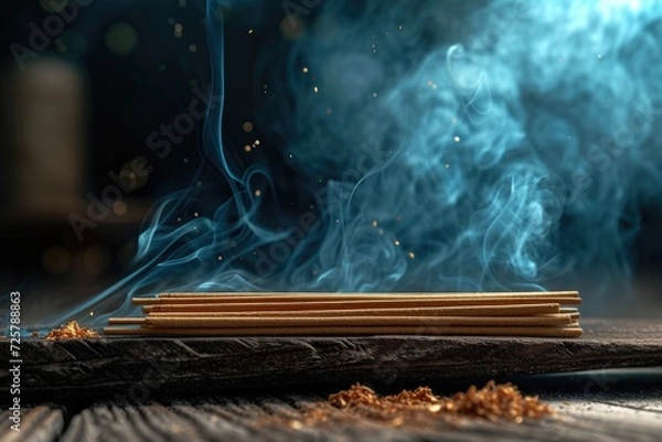 Fototapeta A pile of incense sticks sitting on top of a wooden table. Perfect for creating a calming and peaceful atmosphere.