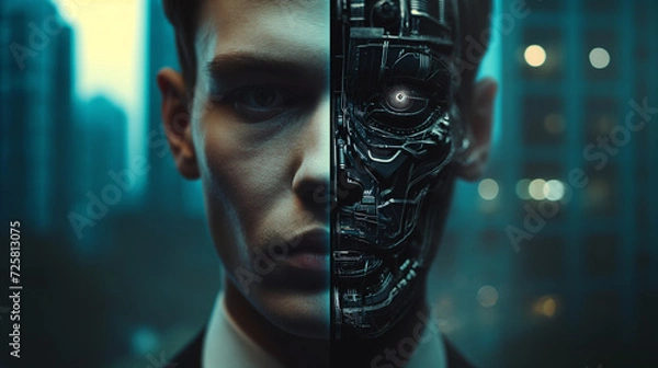 Fototapeta Half Man Half Artificial Intelligence 