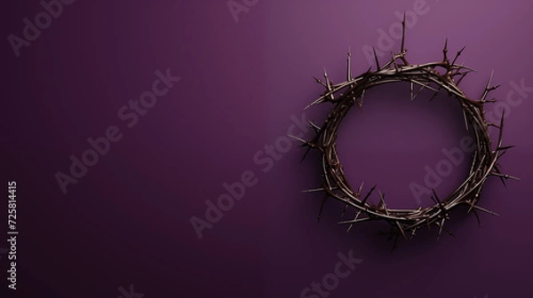 Fototapeta Fioletowe tło wielkopostne - Korona z cierni Zbawiciela Jezusa Chrystusa. Symbol męki i śmierci na krzyżu. Przygotowanie do Wielkanocy