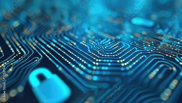 Fototapeta Cyber security concept. circuit board with padlock