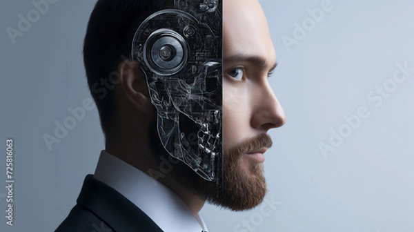 Fototapeta Half Man Half Artificial Intelligence, future technology