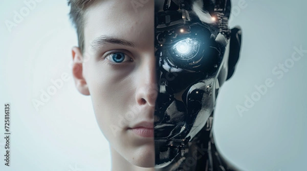 Fototapeta Half Man Half Artificial Intelligence, Human Artificial Intelligence
