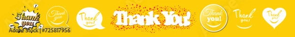 Fototapeta Set of 7 pictures of the word -thank you emoticon, emotion, message banner