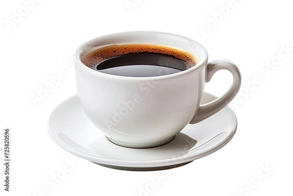 Fototapeta Hot coffee in a white cup isolated on a white background with a clipping path