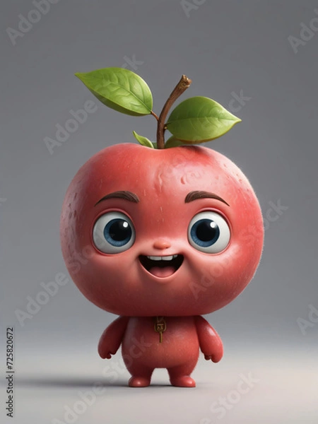 Fototapeta Photo Of A 3D Cartoon Red Guava Character Isolated On A White Background