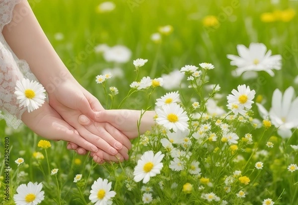 Obraz Hands with midsummer meadow flower
