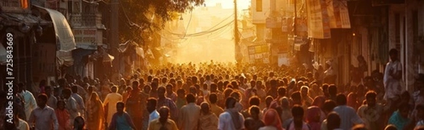 Fototapeta East Indian People Overhead View Crowd Backdrop Generative AI