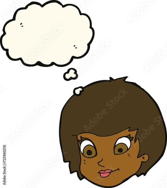 Obraz cartoon female face with thought bubble
