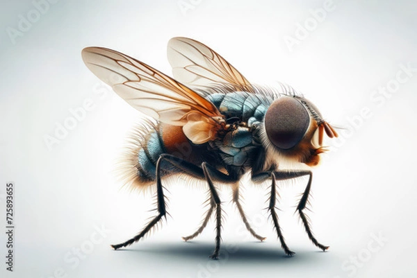 Obraz insect fly close up isolated on solid white background copy space. ai generative