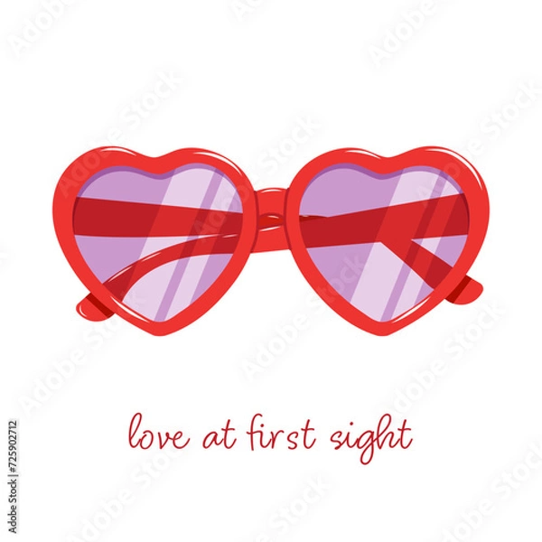 Fototapeta Hand drawn vector illustration of sunglasses in heart shaped frames. Romantic sketch in color for valentine's day. 