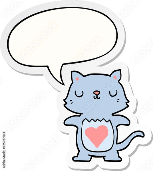 Fototapeta cute cartoon cat and speech bubble sticker