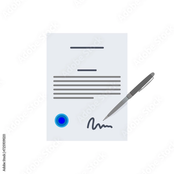 Obraz Contract-document signing. Hand signing contract simple style. Vector illustration