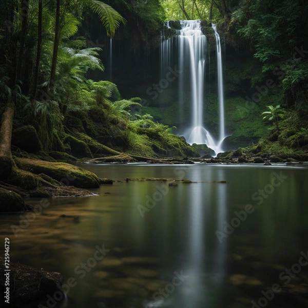 Fototapeta waterfall in the equatorial rain forest with soft light