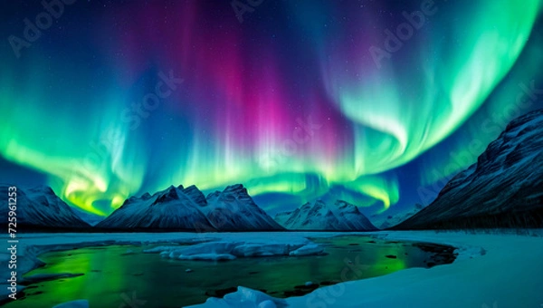 Obraz Beautiful aurora borealis at night in winter