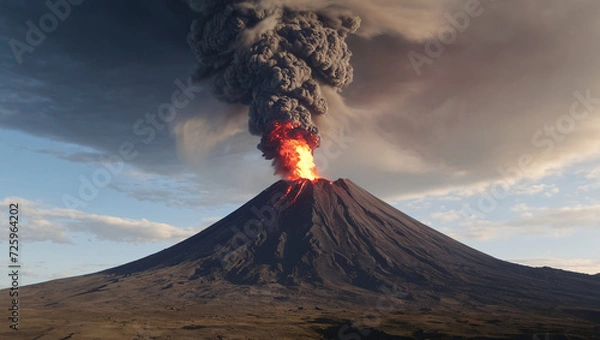 Obraz Erupting volcano with flowing lava