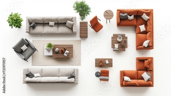 Fototapeta sofa furniture on top view for architecture use. florplan concept