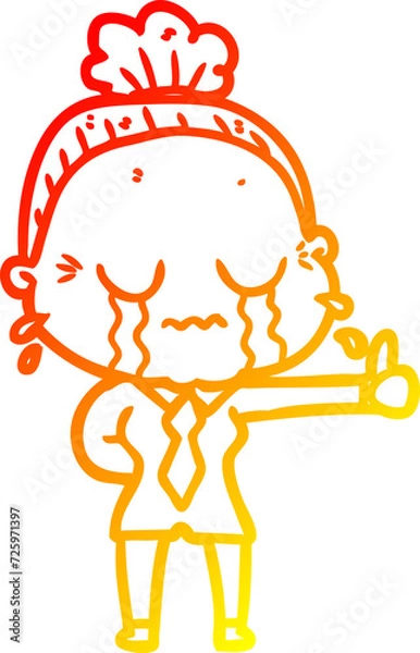 Obraz warm gradient line drawing cartoon old woman crying