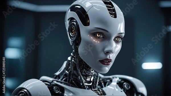 Obraz Futuristic Robot with yellow eyes preparing for the future