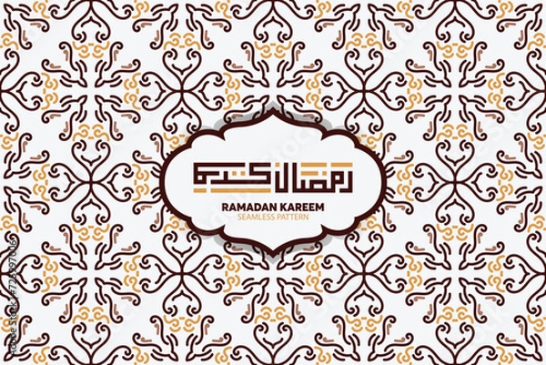 Obraz Ramadan Kareem seamless pattern background. Islamic greeting card template with ramadan for wallpaper design. Poster, media banner.