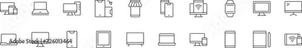 Obraz Collection of thin line icons of computers, tablets and mobile phones. Linear sign and editable stroke. Suitable for web sites, books, articles