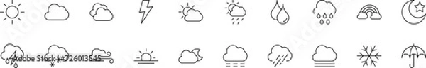 Fototapeta Collection of thin line icons of weather sign. Linear sign and editable stroke. Suitable for web sites, books, articles