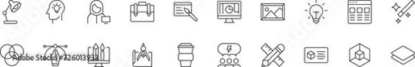 Obraz Collection of thin line icons of graphic and web designer. Linear sign and editable stroke. Suitable for web sites, books, articles