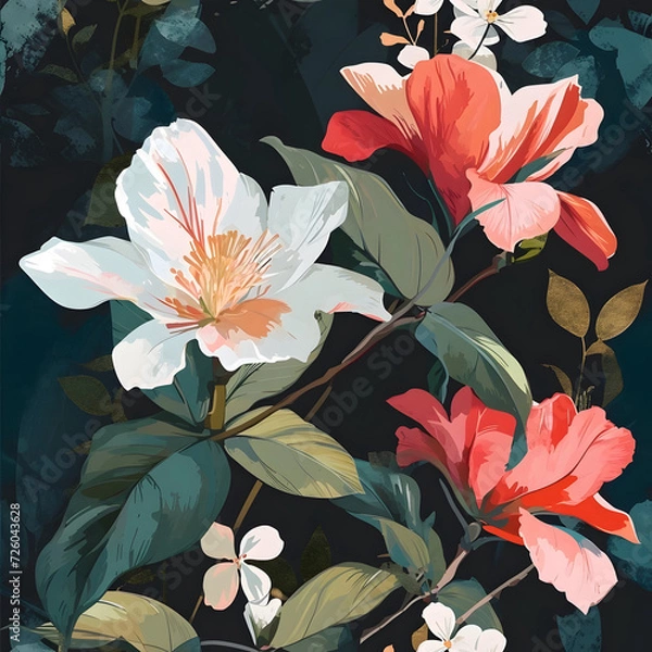 Fototapeta beautiful flowers, breathtaking illustrated, simple yet elegant, vector illustration, calmness, subtle dark background