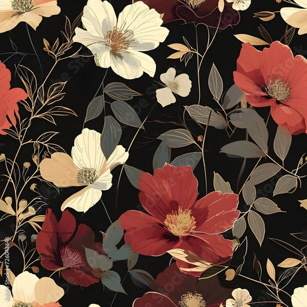 Fototapeta beautiful flowers, breathtaking illustrated, simple yet elegant, vector illustration, calmness, subtle dark background